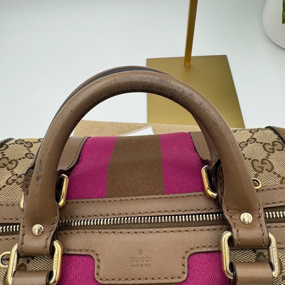 Gucci GG Canvas Boston Bag with Pink/Brown Web Stripe - Picture 7 of 8